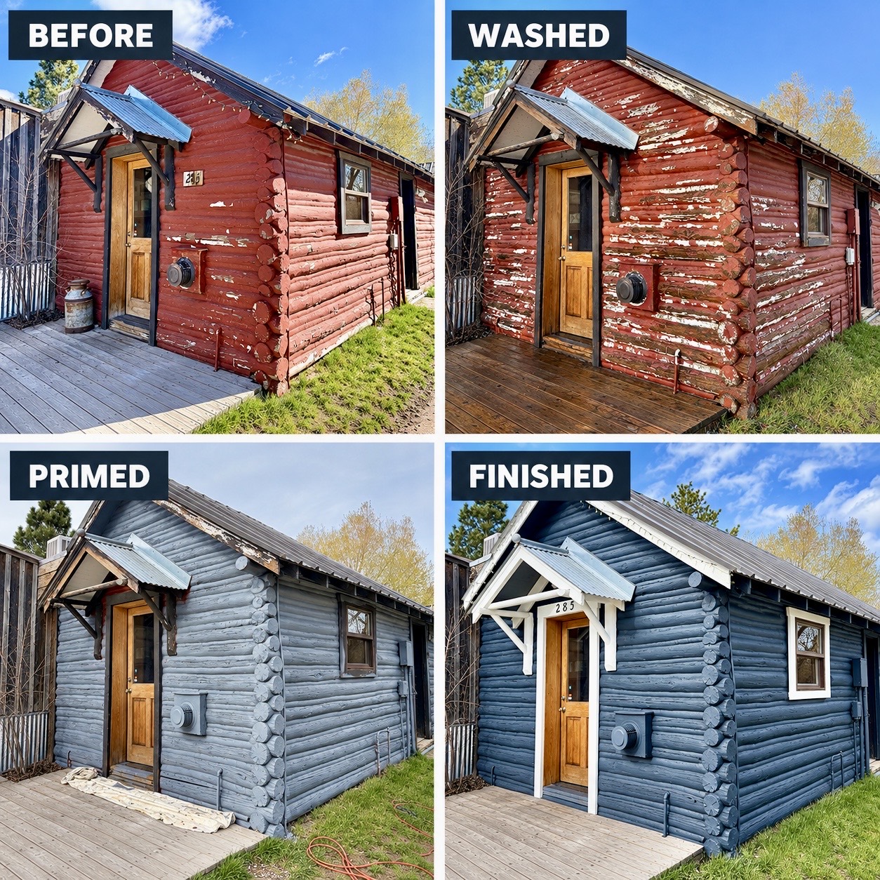 Log cabin washed, primed and repainted in Driggs
